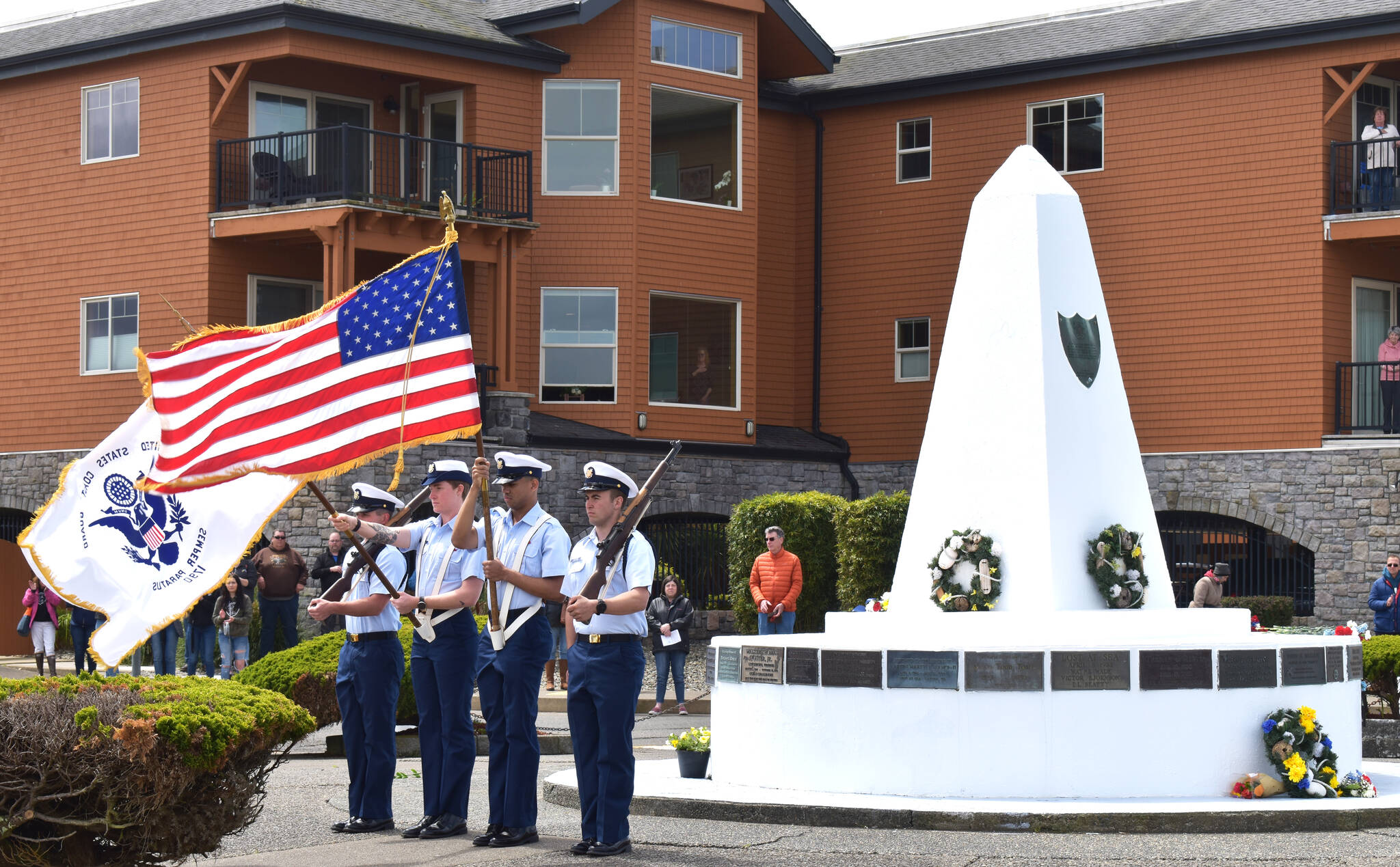 Matthew N. Wells | The Daily World
                                U.S. Coast Guard Honor Guard presents the Colors at the start of the 2022 Blessing of the Fleet, on Sunday, May 29, 2022, in front of Fisherman’s Memorial in Westport.
