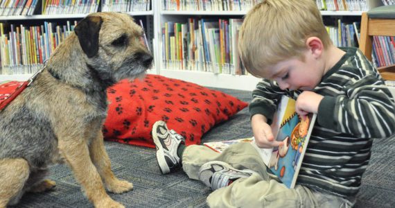(Photo Courtesy of Montesano Timberland Library)
                                Children can enhance reading skills and build self-confidence as they read to their furry nonjudgmental friends at the Montesano Timberland Library on Thursday, June 23, 2022.